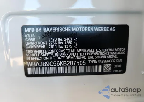 2019 BMW M550Xi из США, поврежденный, VIN WBAJB9C56KB287505